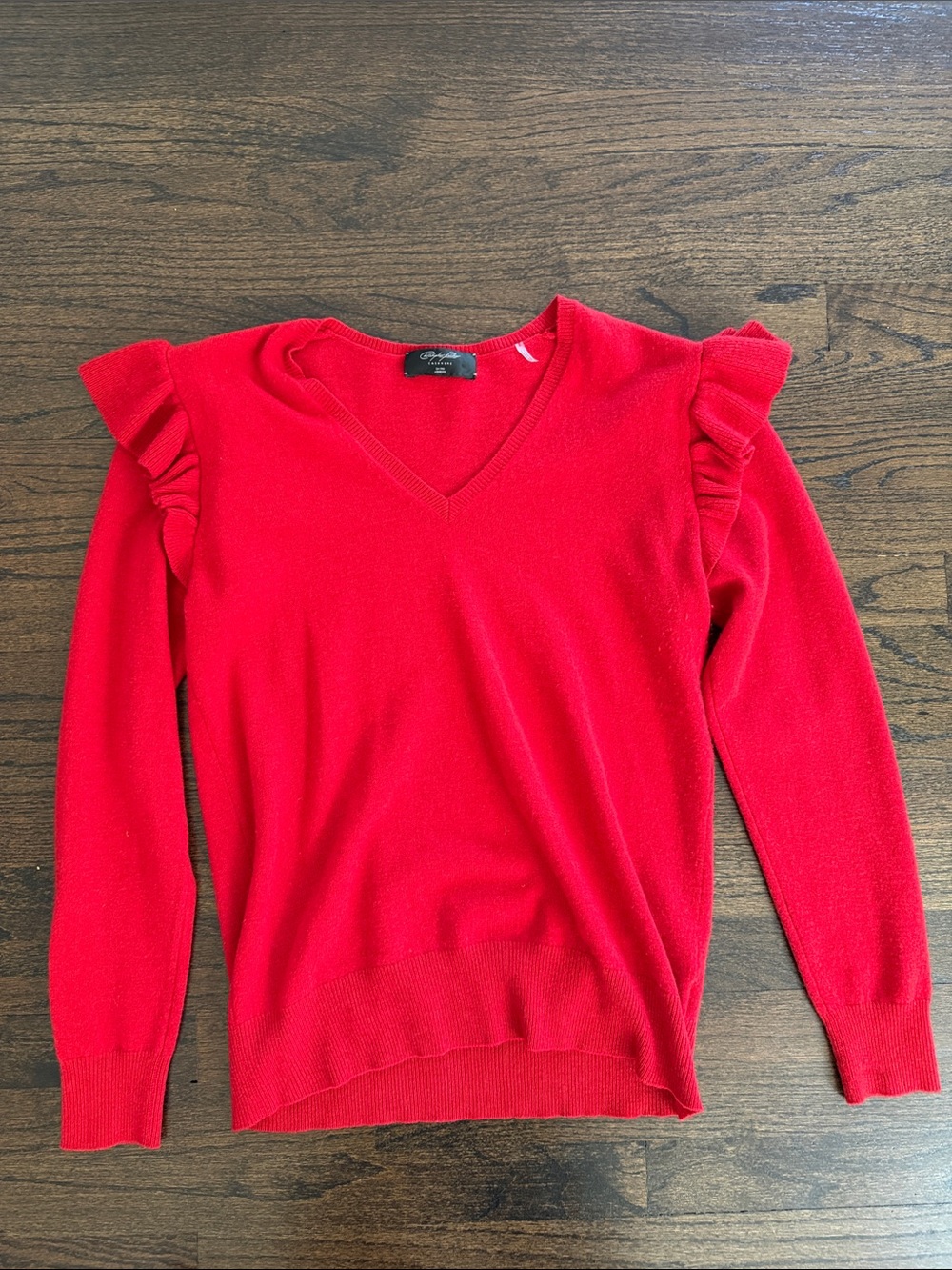 Christopher Fischer Women’s Red Ruffle Shoulder Cashmere Sweater Size Small